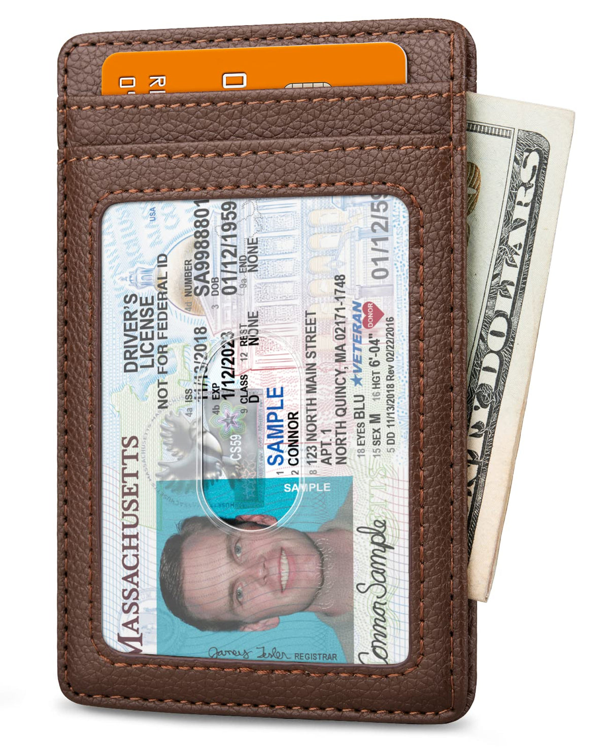 Buffway Mens Slim Wallet, Minimalist Thin Front Pocket Leather Credit Card Holder with RFID Blocking for Work Travel - Chicago Coffee