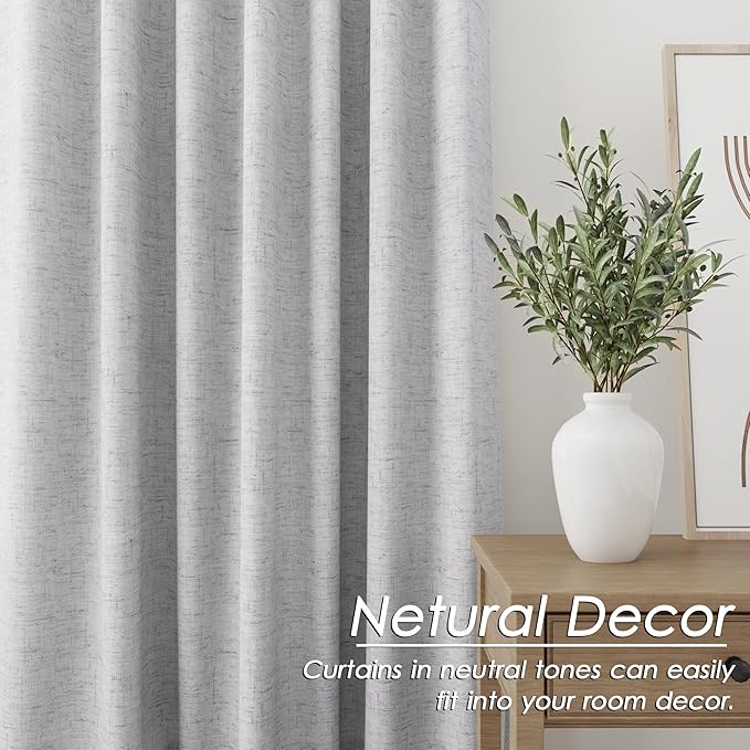 Grey Linen Blackout Curtains 120 Inch Length 2 Panels Set Extra Long 10 Ft Back Tab Pocket Drapes Thermal Insulated Total Blocking Curtains for Dining Room Cottage High Window Curtain 52x120