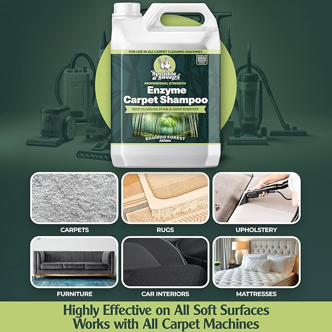 Enzyme Carpet Cleaner - Enzyme Carpet Shampoo (64oz) - Carpet Cleaner Solution to Eliminate Tough Stains & Neutralize Odors - Removes Dog, Cat, All Pets Urine- Use with All Machines