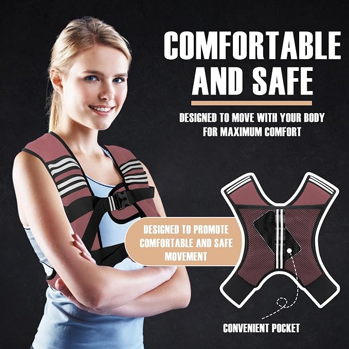 NATURELUX Weighted Vest Men or Women - 5/10/15/20/25/30lbs Weights with Reflective Stripe, Weighted Vest for Workout Equipment for Strength Training Running - Walking Weight Loss