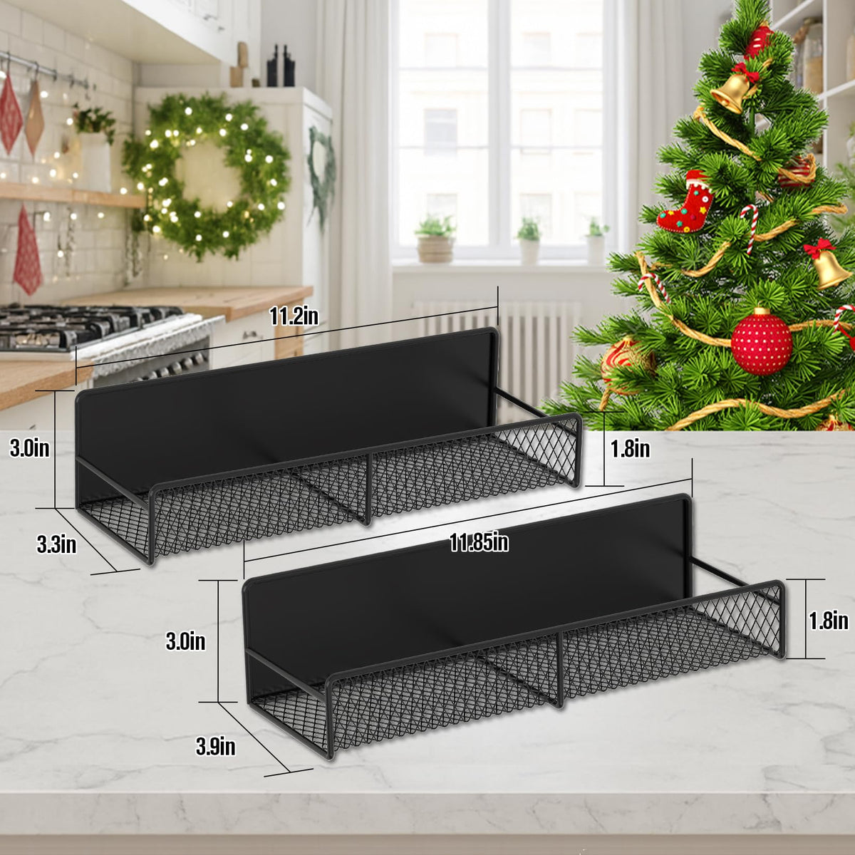 FITIMOR Magnetic Spice Rack for Refrigerator, 2 Pack Magnetic Shelf for Fridge with 4 Hooks, Black Magnetic Shelves, Organization and Storage Kitchen, Magnet Shelf for Fridge, Cabinet Organization