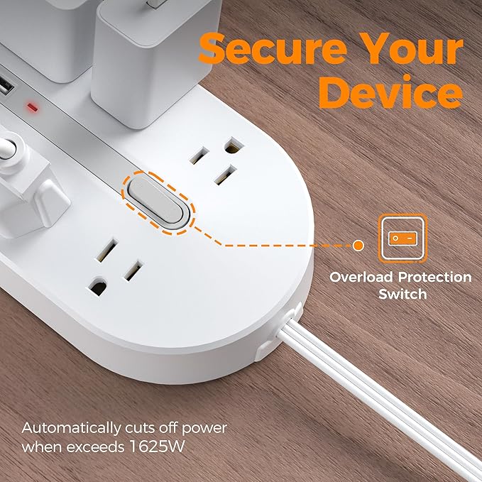 Surge Protector Power Strip 10 Ft Extension Cord, 10 AC Outlet Extender with 3 USB (1 USB C), TESSAN Flat Extension Cord with Multiple Outlets, Flat Plug Power Strip for Home, Office, Dorm Essentials