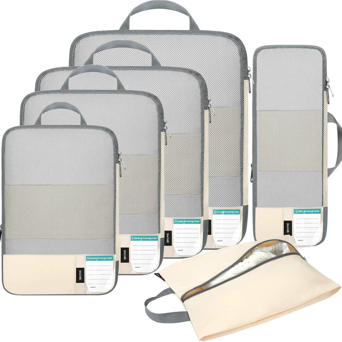 BAGAIL 6 Set Compression Packing Cubes for Travel, Compressible Packing Organizers Travel Accessories for Luggage Suitcase(6 Set, Beige)