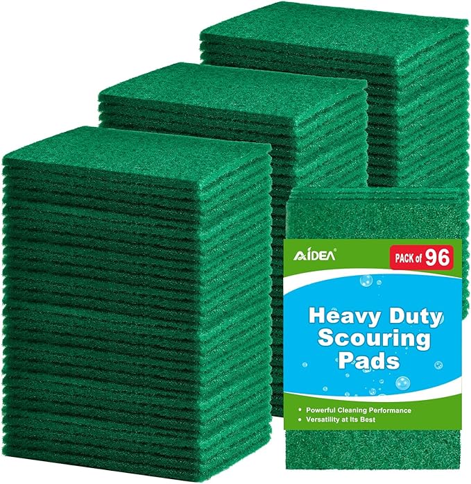 AIDEA Heavy Duty Scouring Pads, Dish Scrubber Pads for Household and Kitchen, Multipurpose Scour Pads for Cleaning, 96 Pack, 5.5in*3.5in