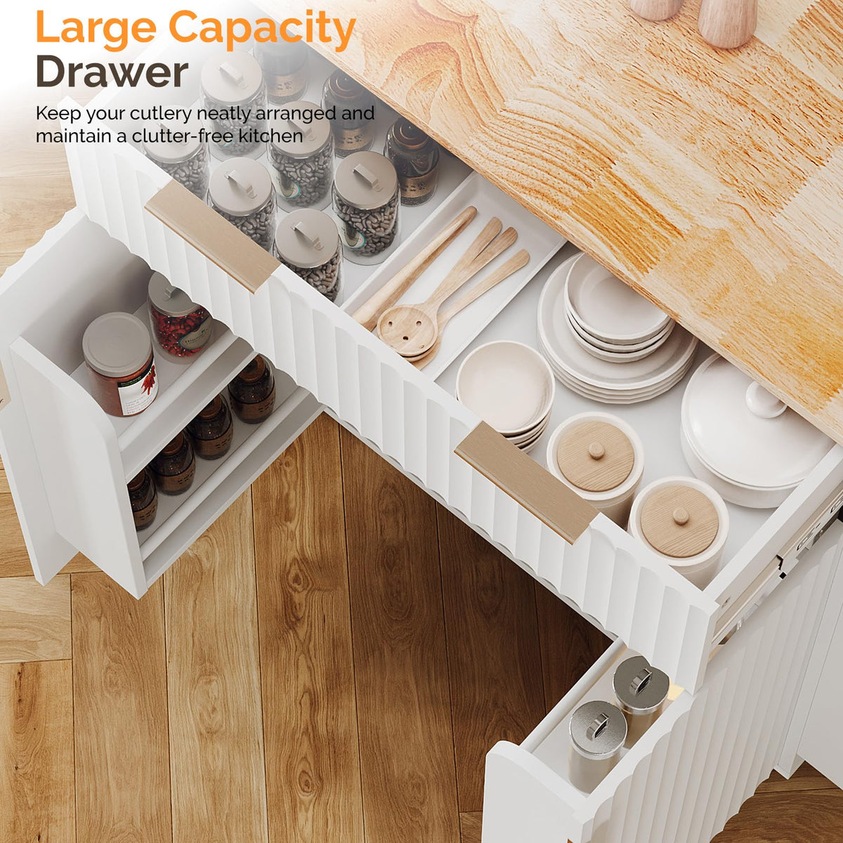 VINGLI Kitchen Island Cart with Storage, Rolling Kitchen Cart on Wheels with Foldable Drop Leaf, 15.35 x 31.15 x 34.45 Inches, Rubber Wood Top, Drawer and Door Cabinet, White