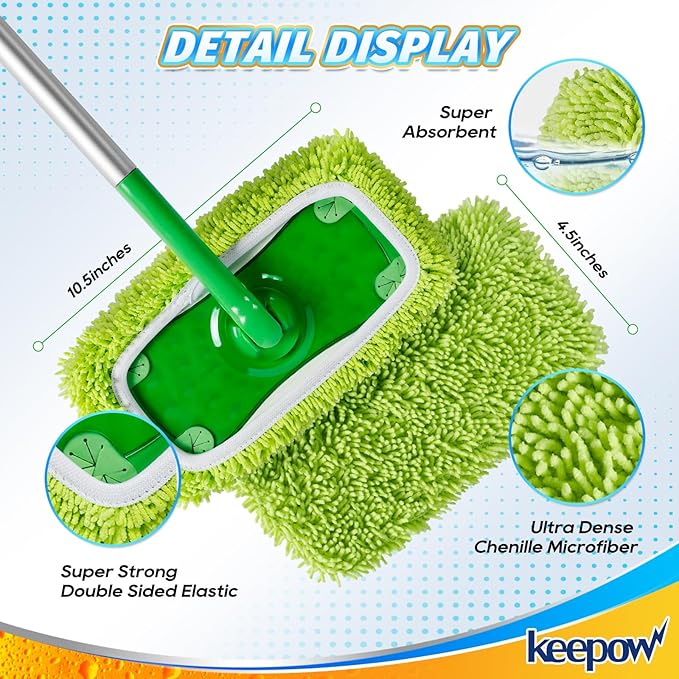 KEEPOW Reusable Microfiber Mop Pads Compatible with Swiffer Sweeper Mop, Dry Sweeping Cloths, Washable Wet Mopping Cloth Refills for Surface/Hardwood Floor Cleaning, 8 Pack (Mop is Not Included)