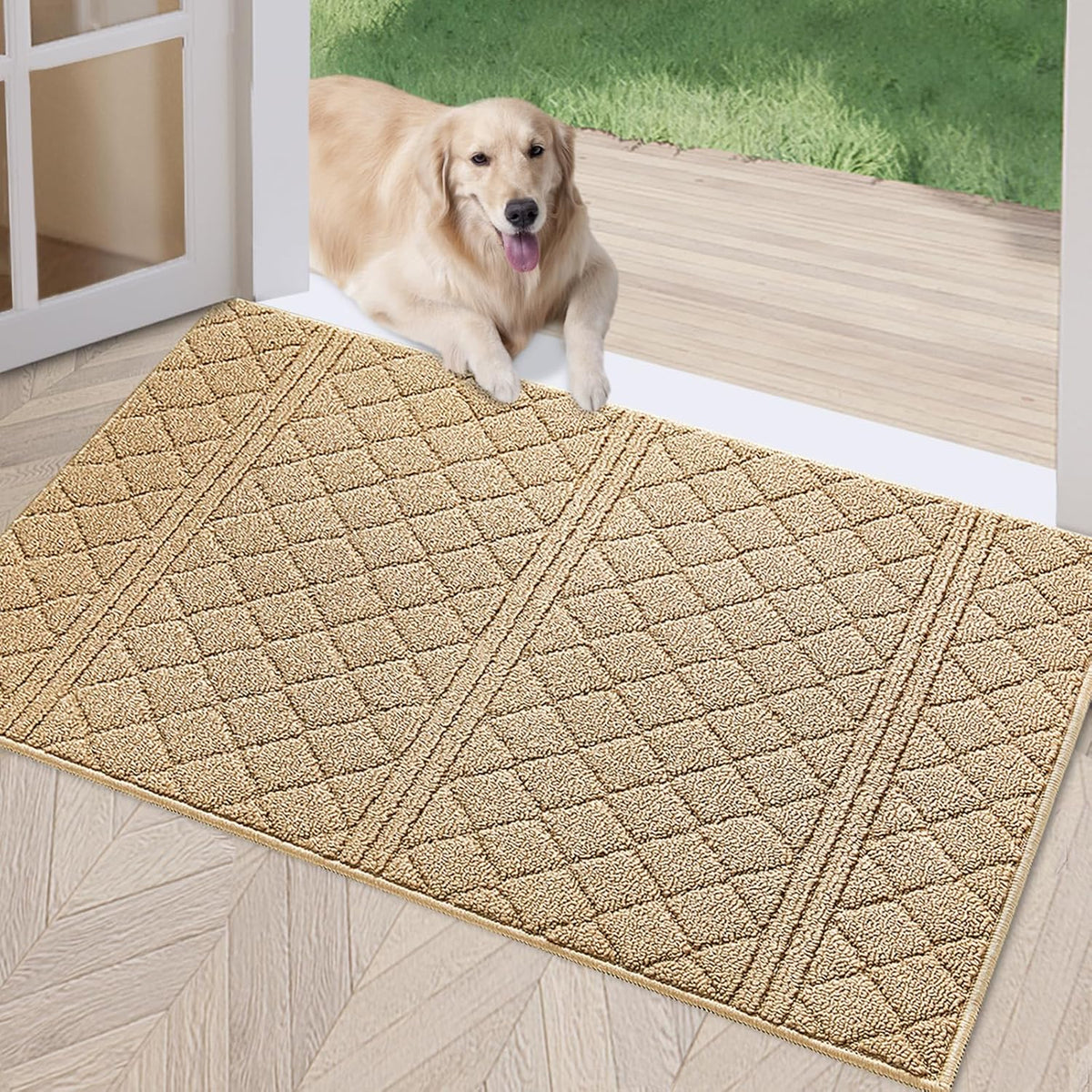 REFETONE Indoor Doormat, Front Back Door Mat 32"x40" Absorbent Rubber Backing Non Slip Door Mats, Low-Profile Resist Dirt Entrance Rugs, Machine Washable Door Rug Inside Floor Mat for Entryway, Brown