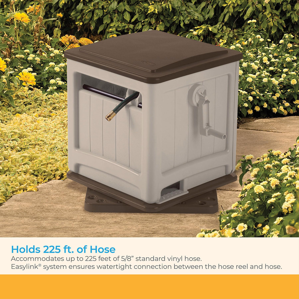 Suncast 225 ft. Swivel Hideaway Hose Reel with Hose Guide and Crank Handle, Mocha/Taupe