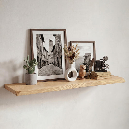 48 Inch Floating Shelves for Wall Decor, 88lbs Solid Spruce Wood Live Edge Floating Shelves, 8" Deep Rustic Wall Shelf for Bathroom Kitchen Bedroom Living Room, Invisible Bracket, Natural(Set of 1)