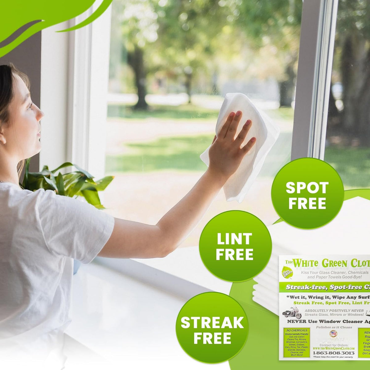 4-Pack Reusable Cleaning Cloths for Streak-Free Windows, Mirrors & All-Purpose Use – Chemical-Free, Absorbent, Non-Abrasive, 16" x 16" White Cleaning Rags, Made in The USA