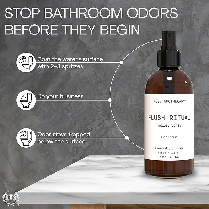 Muse Apothecary Flush Ritual - Aromatic & Refreshing Toilet Spray, Use Before You Go, 8 oz, Infused with Natural Essential Oils - Fresh Citrus, 2 Pack