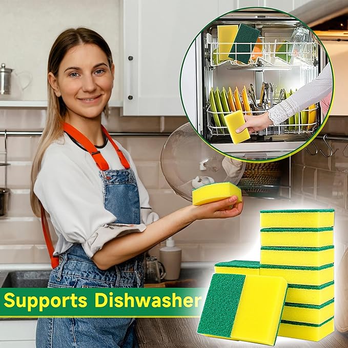 Sponges Kitchen 16 Count, Heavy Duty Scrub Sponges for Cleaning, Effortlessly Clean Your Stovetop, Sinks, Stoves, Appliances