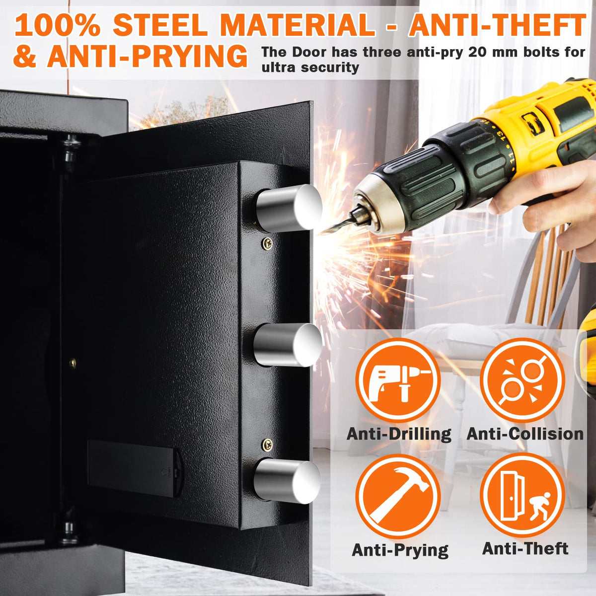 Large Fire proof Safe Box for HOME USE, 2.3 Cuft Digital Security Box with Combination Lock & Fireproof A4 Document Bag, Home Safe Fireproof Waterproof for Money Medicine Documents Valuables
