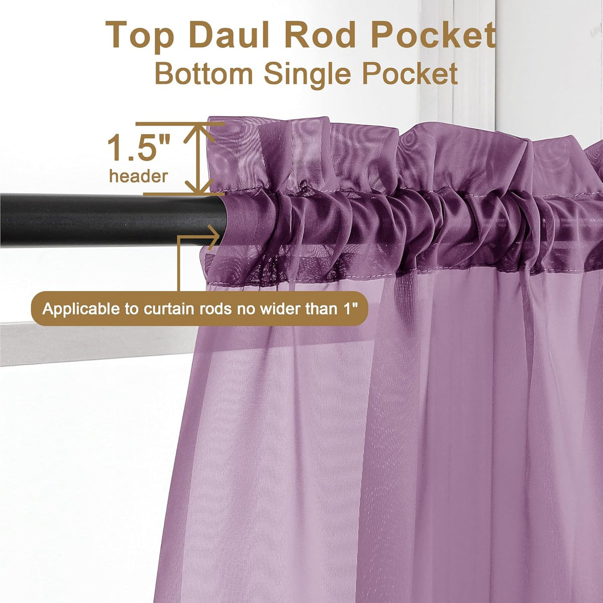 Chyhomenyc Plum Sheer Curtains 63 Inch Length 2 Panels, Rod Pocket Solid Window Sheer Curtain Panels, Elegant Curtains & Drapes for Living Room Bedroom 2 Panels (Plum, 42 W x 63 L)
