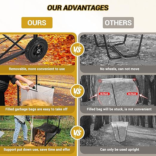 CAROD Trash Bag Holder, Adjustable Metal Leaf Bag Holder from 30-45 Gallon Capacity, Mobile Garbage Bags Cart, Outdoor Garden Leaf Bags Stand for Yard & Lawn Cleanup, Gardening, Camping, Parties