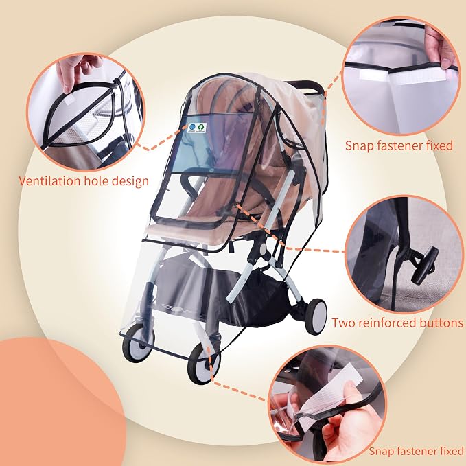 Bemece Stroller Rain Cover, Universal Stroller Accessory, Baby Travel Weather Shield for Summer, Windproof Waterproof, Protect from Dust Snow - Double Protection