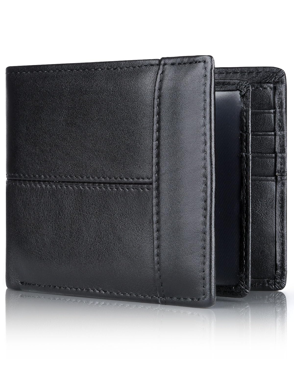 Swallowmall Mens Wallet Rfid Blocking Leather Wallet for Men Bifold Wallets with 1 ID Window 16 Card Slot