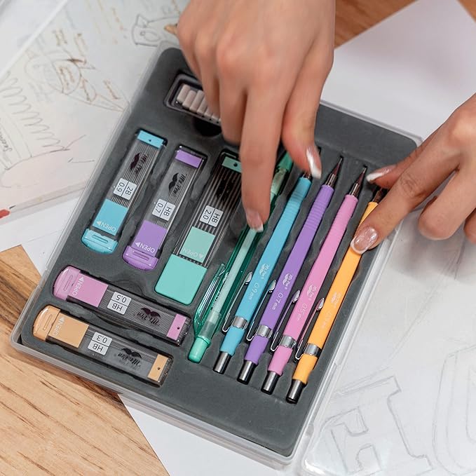Mr. Pen- Pastel Mechanical Pencil Set with Lead and Eraser Refills, 5 Sizes, 0.3, 0.5, 0.7, 0.9, 2mm, Mechanical Pencils for Drawing and Sketching, Cute Pencils, Mechanical Pencil