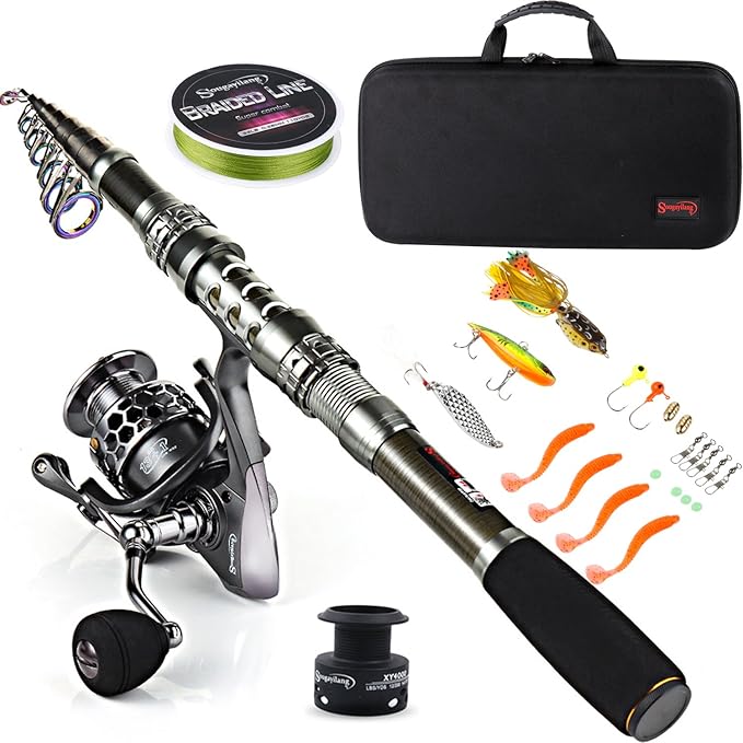 Sougayilang Fishing Rod Reel Combo with Telescopic Fishing Pole Spinning Reel Carrier Bag for Travel Saltwater Freshwater Fishing