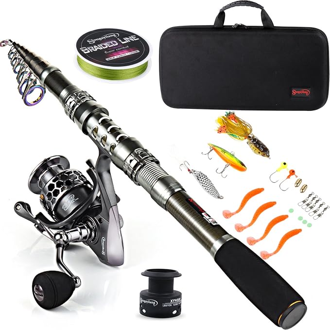 Sougayilang Fishing Rod Reel Combo with Telescopic Fishing Pole Spinning Reel Carrier Bag for Travel Saltwater Freshwater Fishing