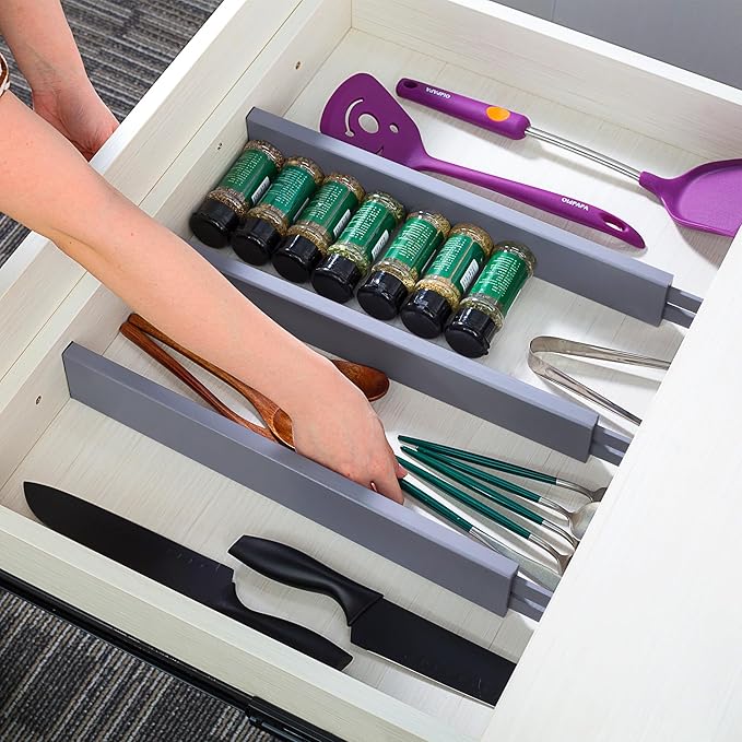 Utoplike 4 PCS Bamboo Kitchen Drawer Dividers(Fits 15"-17.7" Drawer Inner Size), Adjustable Drawer Organizers for Socks, Spring Loaded, Works in Drawer for Bedroom, Dresser