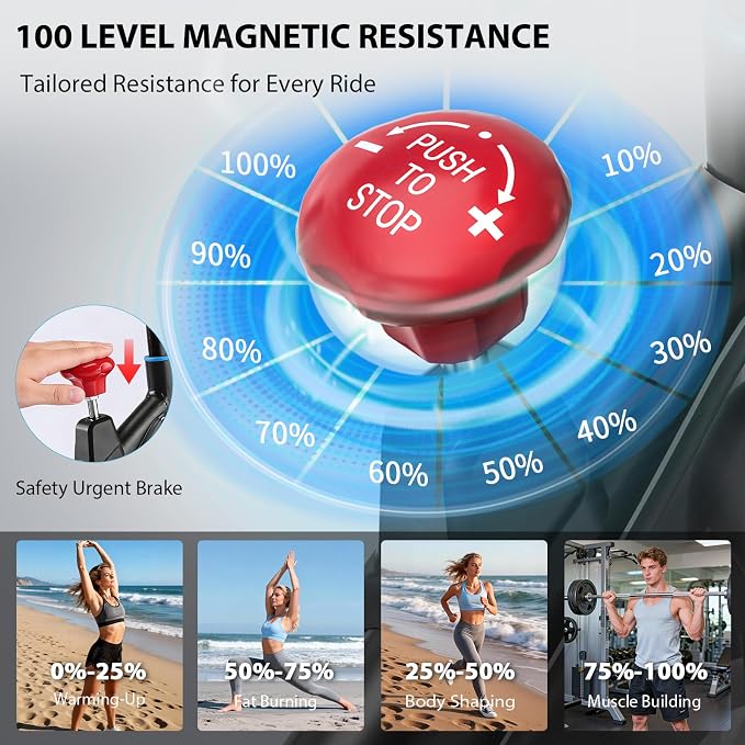 Exercise Bike, Wenoker Magnetic Stationary Bike for Home App Sync Indoor Bike with Adjustable Seat and Handlebar, Transport Wheels and Fitness Courses for Weight Loss