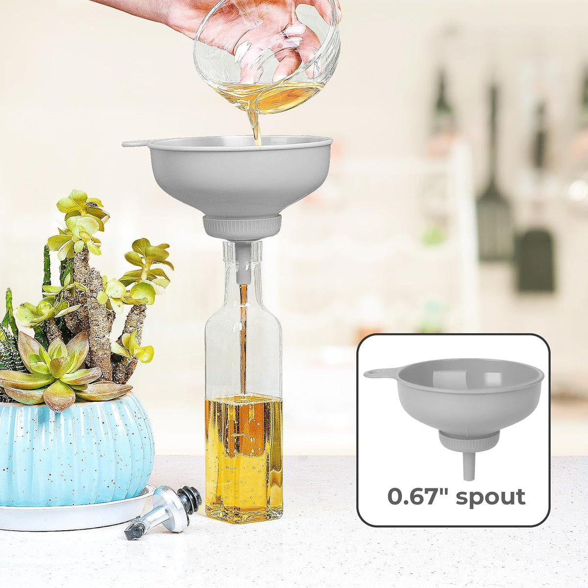 Wide Mouth Kitchen Funnel, Food Grade Plastic Cooking Canning Funnel with 4 Sizes Spouts for Filling Wide and Regular Mason Jars, Spray Dropper Oil Bottle Jug Spices Shampoo Sauce