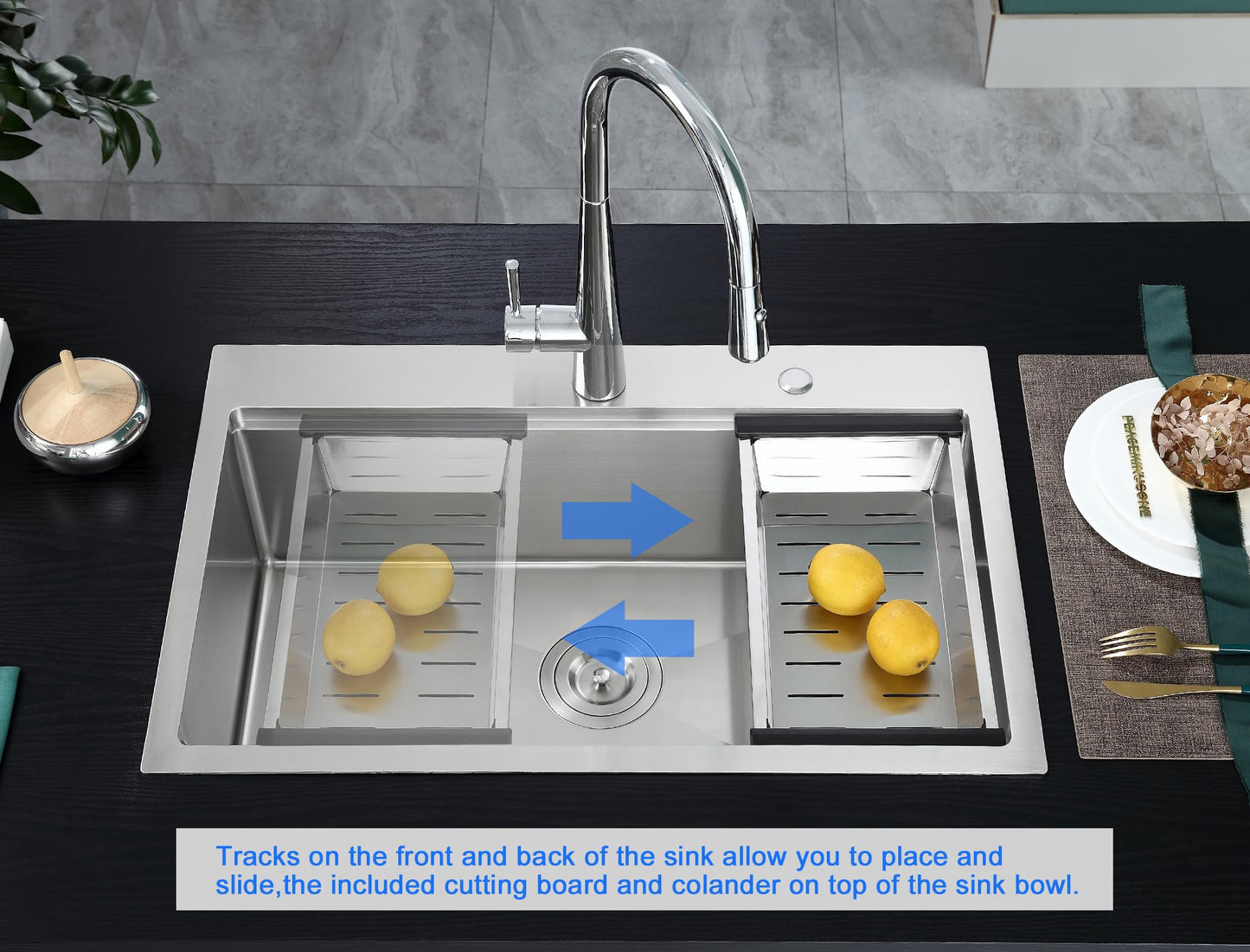 MENATT 28 inch Drop In Kitchen Sink with Ledge, 2 Faucet Hole Single Bowl Workstation Sink, 18 Gauge 304 Stainless Steel Top Mount Kitchen Sink with Accessories