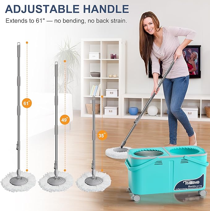 2025 Upgraded Mop Bucket with Wringer on Wheels,Clean & Dirty Water Separation,Spin Mop and Bucket with 6 Reusable Microfiber Mop Heads, 360° Swivel Wheels for Home & Kitchen Cleaning-Blue