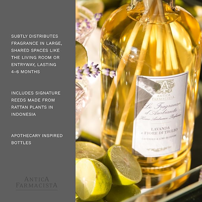 Antica Farmacista Home Ambiance Diffuser - Long-Lasting Reed Scent Diffuser - Luxury Room Freshener Gift - Lavender & Lime Blossom, 16.9 fl oz