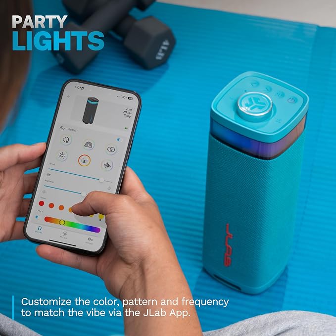 JLab, JBuds Party, Portable Bluetooth Speaker, Waterproof, RGB Lighting, Multi-Speaker Connect, Navy