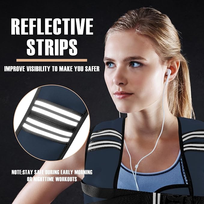 NATURELUX Weighted Vest Men or Women - 5/10/15/20/25/30lbs Weights with Reflective Stripe, Weighted Vest for Workout Equipment for Strength Training Running - Walking Weight Loss