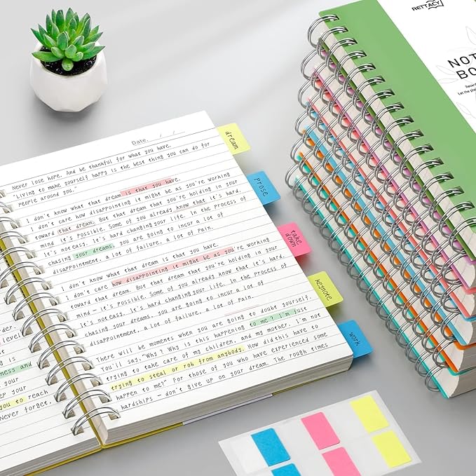 RETTACY Spiral College Ruled Notebook, 300 Pages, B5 Medium Size (7.4" x 10"), for School, Work, Writing, Journaling, 100 GSM Thick Paper, Flexible Plastic Cover (Green)