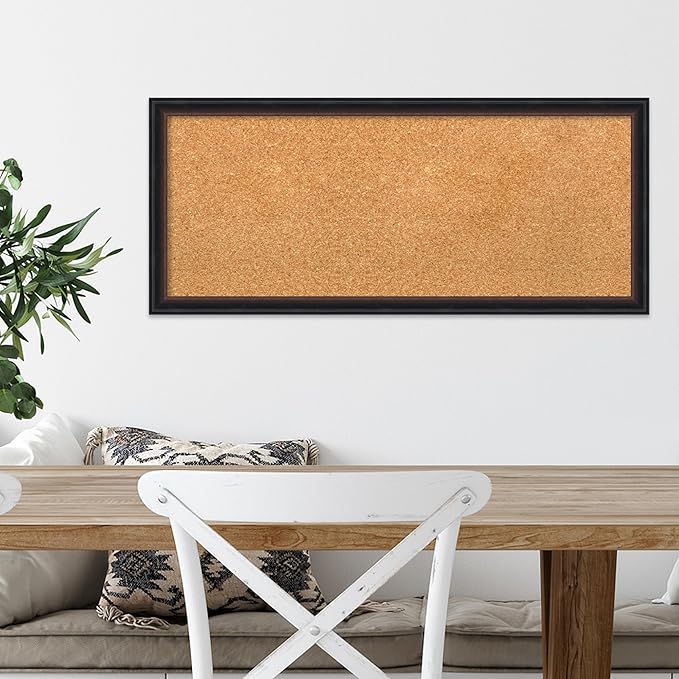 Amanti Art Natural Cork Board for Wall, 14x32 Vision Board with Black Wood Frame, Medium Corkboard Office Decor for Home Organization, Casual Corkboard Pinboard to display items for home organization
