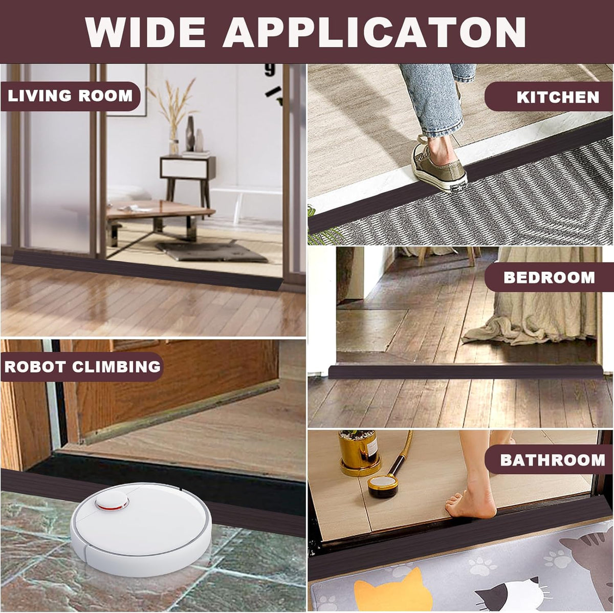 Vinyl Door Threshold Flooring Transition Strip Self Adhesive Carpet Edging Strip for Laminate Doorway Edge Threshold from 3/5" to 4/5" (Black Walnut Wood Grain, 3.3 Ft)