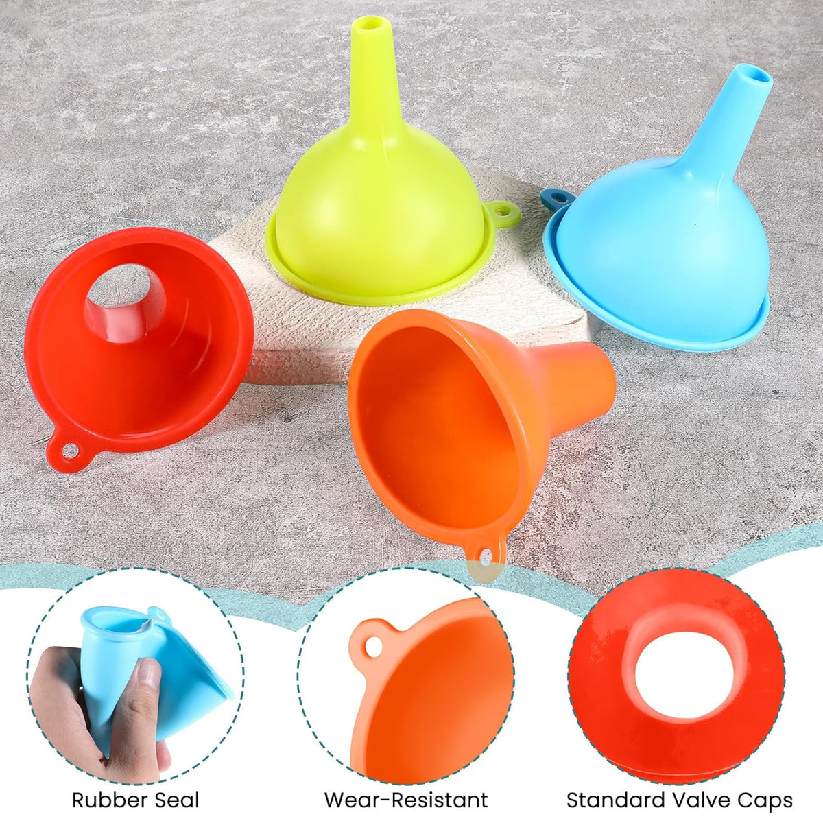 4 Pack Kitchen Silicone Funnel, 4 Colors Kitchen Funnel Set Wide Mouth Funnels for Filling Bottles Small Canning Funnels for Daily Cooking and Water Liquid Oil or Powder Transfer