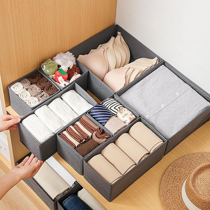 6 Pack Drawer Organizers for Clothing,Fabric Foldable Closet Organizers and Storage Dresser Drawer Dividers Storage Basket Bins for Clothes,Socks,Scarves,Ties,Underwear,Towels