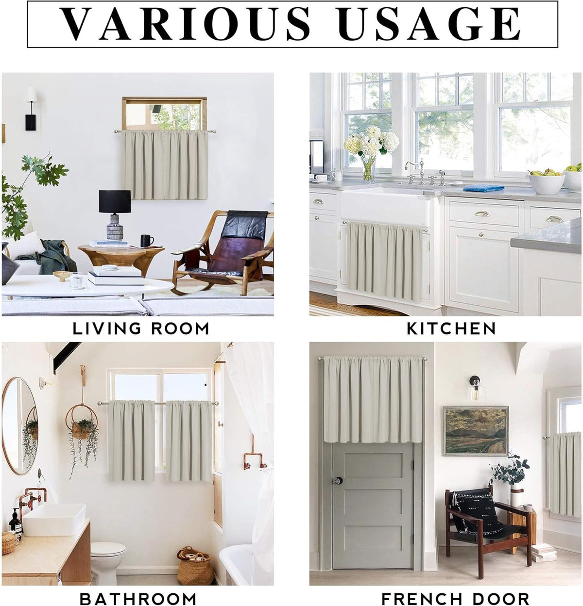 RYB HOME Blackout Short Cafe Curtains, Privacy Light Block Small Window Curtains for Bedroom Kitchen Basement Dining Classroom, W 29 x L 24 inches, Natural, 2 Panels