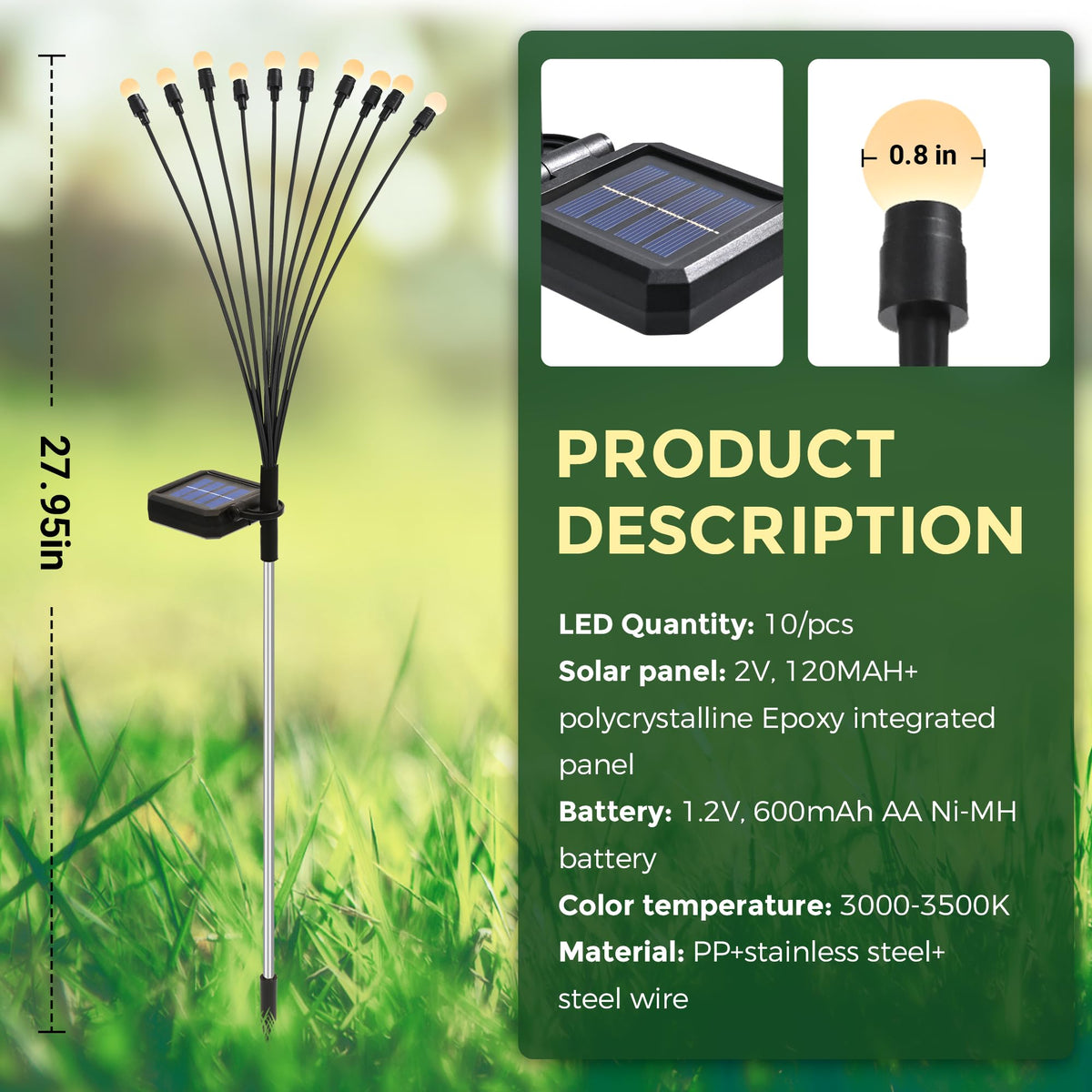 PATIOPIA Solar Garden Lights, 80 LED Firefly Garden Lights Solar Outdoor, Solar Lights for Outside Sway by Wind,Outdoor Solar Lights Waterproof for Yard Patio Pathway Decoration (8 Pack)