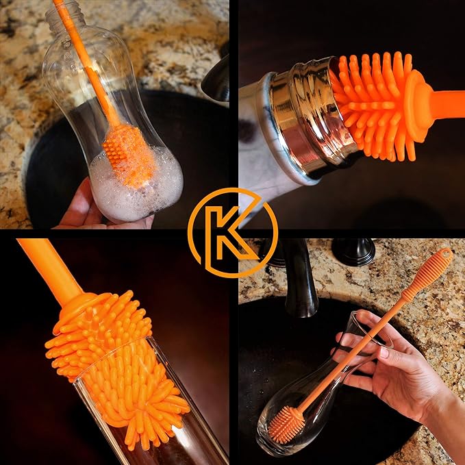12.5" Silicone Bottle Brush & Straw Cleaner Brush Set | Water Bottle Cleaner for Hydro Flasks, Tumblers, Glassware, Vases and Narrow Neck Containers