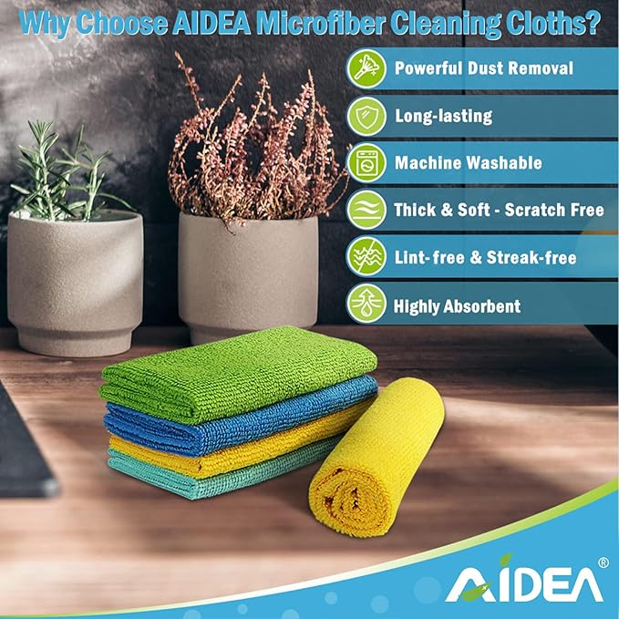 AIDEA Microfiber Cleaning Cloth 100PK, Soft Absorbent Rags, Microfiber Towels for Cars, Kitchen Towels, Dusting Cloth for Home, Window, Cleaning Supplies,12"×12"