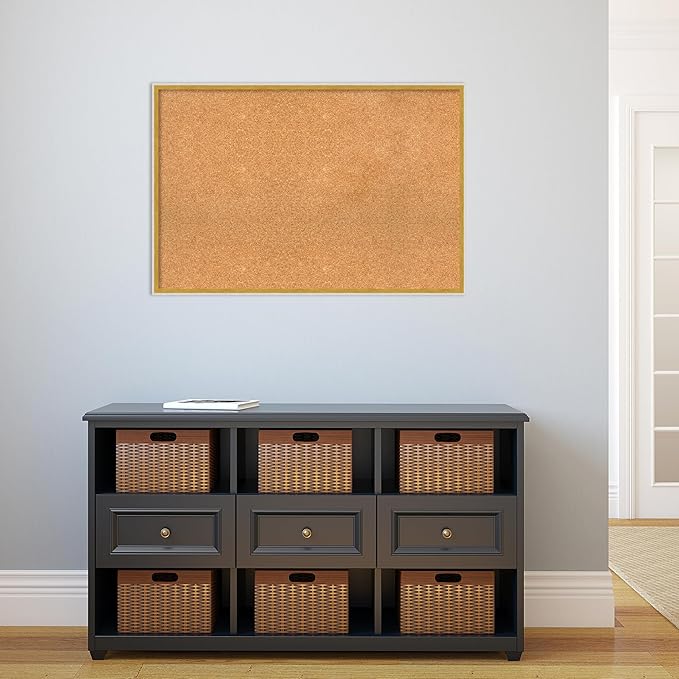 Amanti Art Natural Cork Board for Wall, 25x37 Vision Board with White Frame, Large Corkboard Office Decor for Home Organization, Modern Corkboard Pinboard to Display Items for Home Organization in