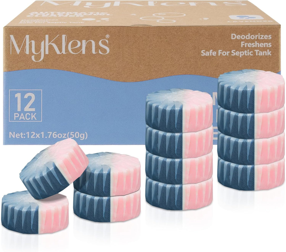 Toilet Bowl Cleaner Tablets, Automatic Toilet Bowl Cleaners, Long-Lasting Toilet Tabs Drop in Tank for Deodorizing & Descaling, Blue & Pink, 12 Packs