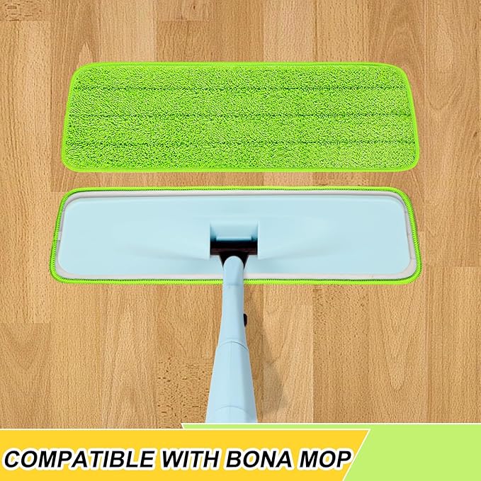 Set of 3 Microfiber Spray Mop Replacement Heads for Wet/Dry Mops Reusable Replacement Refills Fits for Bona Floor Care System (green)