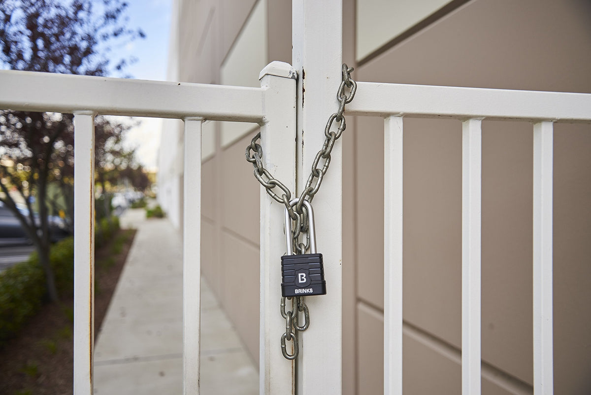 BRINKS - 44mm Commercial Laminated Steel Weather Resistant Padlock with 2 3/8” Shackle - TPE Wrapped and Hardened Boron Steel Shackle
