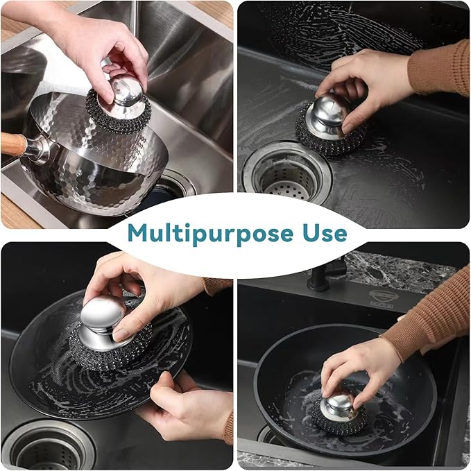 Steel Wool Scrubber, Stainless Steel Scrubber and Crevice Brushes Cleaning Set for Dishes, Iron, Pots, Stoves, Barbecue Grills, Sink