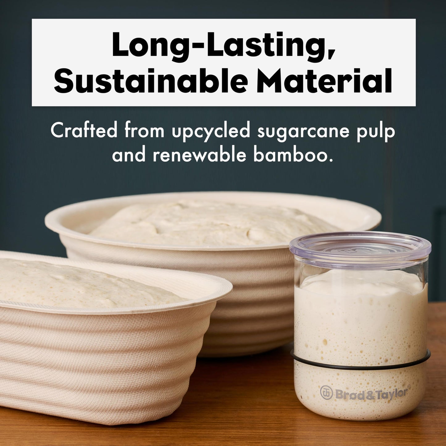 Brod & Taylor Banneton Boule 8.5” Proofing Basket for Sourdough & Artisan Bread Baking – Stackable, Made From Bamboo & Sugarcane Pulp (2-Pack)