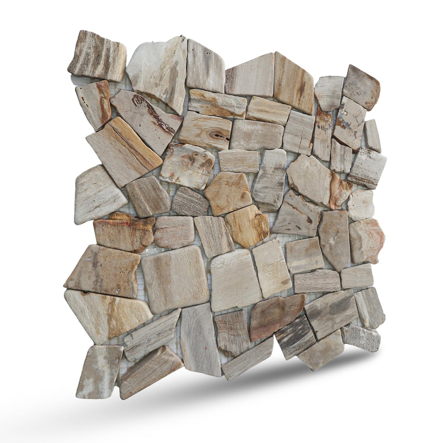 PEBBLETILE.CO Petrified Wood Tiles - Floor and Wall Mosaic Tile - Honed Finish Tiles for Kitchen, Bathroom,Vanities and Laundry (11.4" X 11.4") Mosaic