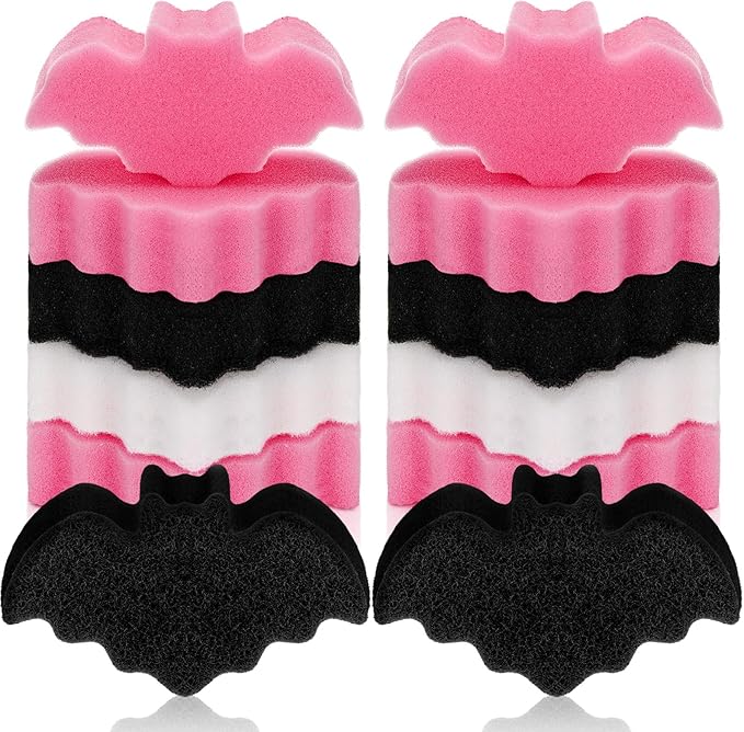 Tioncy 12 Pack Bat Kitchen Sponges Bulk Dual Sided Scrubber Sponges Dishwashing Non Scratch for Bat Kitchen Accessories Dish Scouring Black, White, Pink