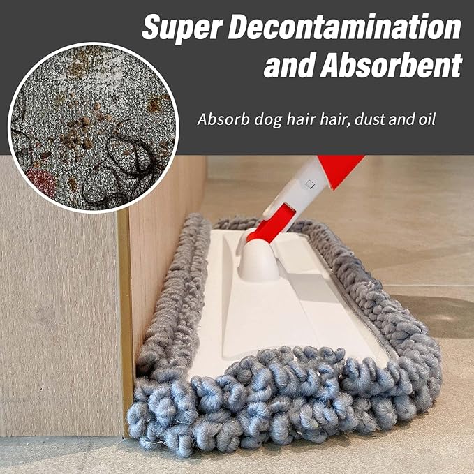 16.5 inch Mop Pads Refills, 3 Pack Microfiber Reusable Replacement Mop Pads Flat Replacements Heads for Wet Or Dry Floor Cleaning and Scrubbing, Grey Tassel Cloth
